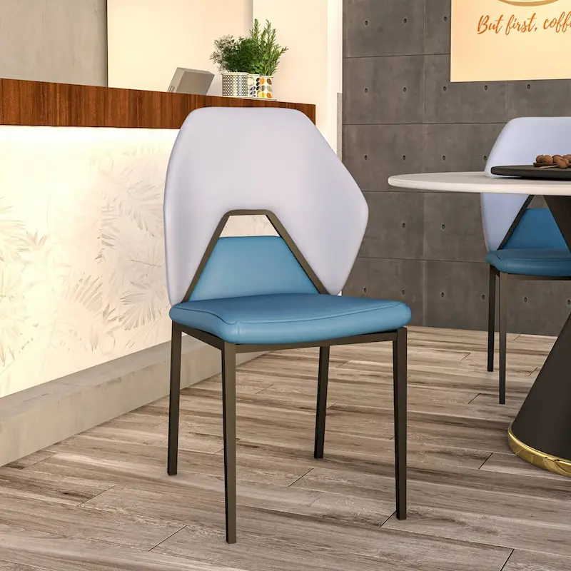 PU Leather Dining Chair – Brown/Grey/Blue Grey/Green Blue/White, Iron Legs, Single