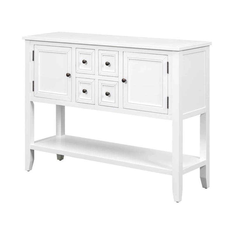 White 4-drawer Buffet Sideboard Console Table with Bottom Shelf