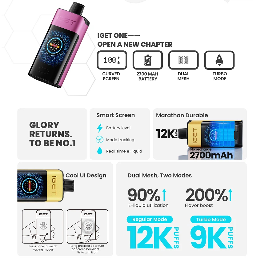 New IGET ONE 12000 Puffs 12 Flavors