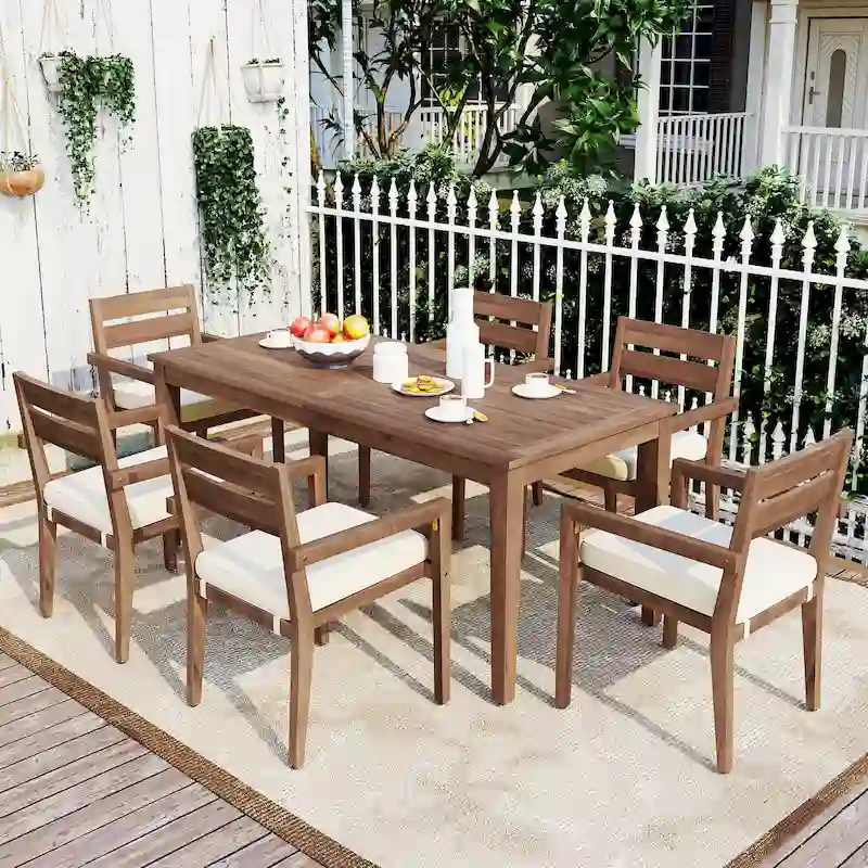 Roomfitters Acacia Wood Outdoor Dining Table and Chairs for Patio, Balcony, Backyard