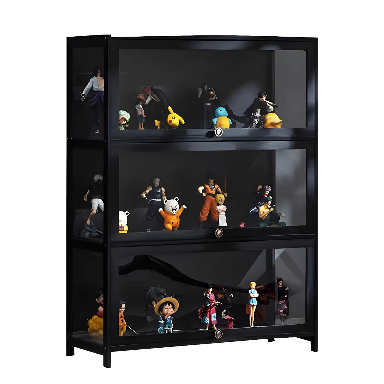 Elegant Black Bamboo Clear Figure Display Cabinet
