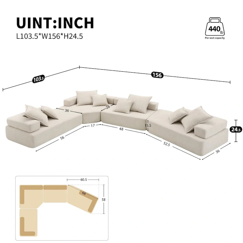 DIY Customization Boucle Upholstered Modular Sectional Sofa