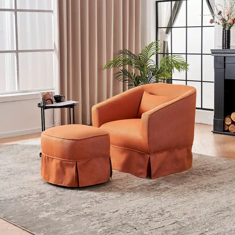 Swivel Barrel Chair With Ottoman