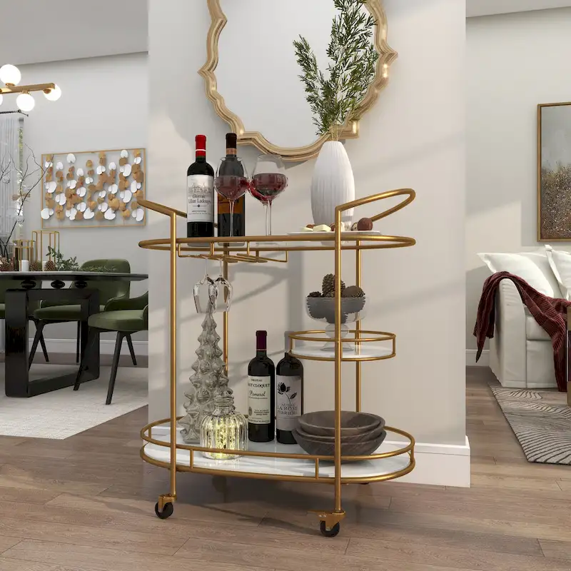Contemporary Modern Iron 3 Tier Drink Bar Storage Cart - Gold, Silver, or Matte Black