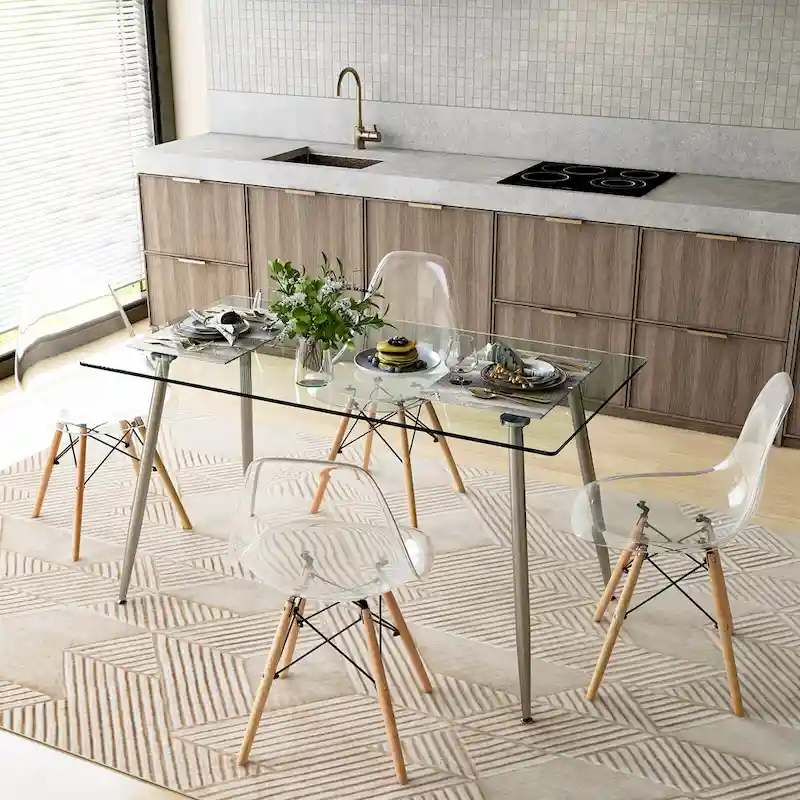 5 PCS Dining Table Set 51 Modern Rectangular Glass Table & 4