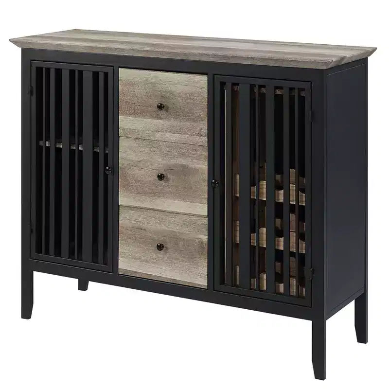 47" Zudora Kitchen and Dining Cabinet Antique Oak and Sandy Black Finish - Acme Furniture: Metal Frame, Divided Storage, Wood Composite