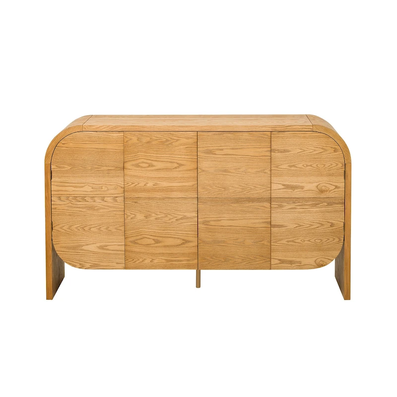 Wooden Sideboard Buffet Cabinet with Curvy Edge & Adjustable Shelves