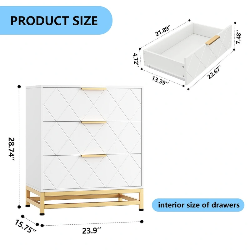 3 Drawer Dresser, Wood Chest Drawers