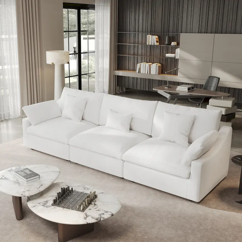 Modern Comfy Linen Sectional Sofa 3-Seater Down Filled Cloud Couch