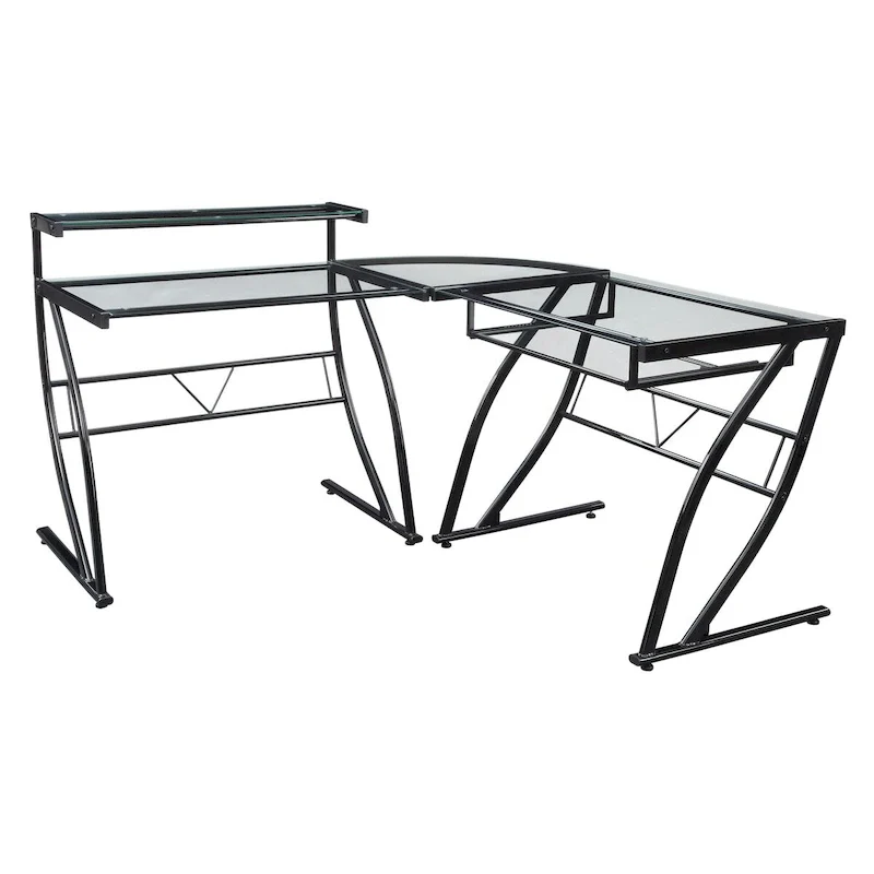L Shaped Glass Top Home Office Desk