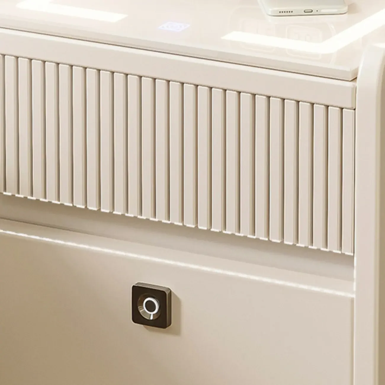 Smart Versatile White Wood Nightstand with Fingerprint Lock