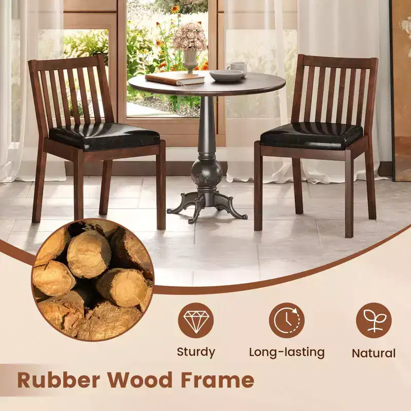 PU Leather Upholstered Dining Chairs, Armless, Espresso, Rubberwood Frame, 400 lbs Capacity