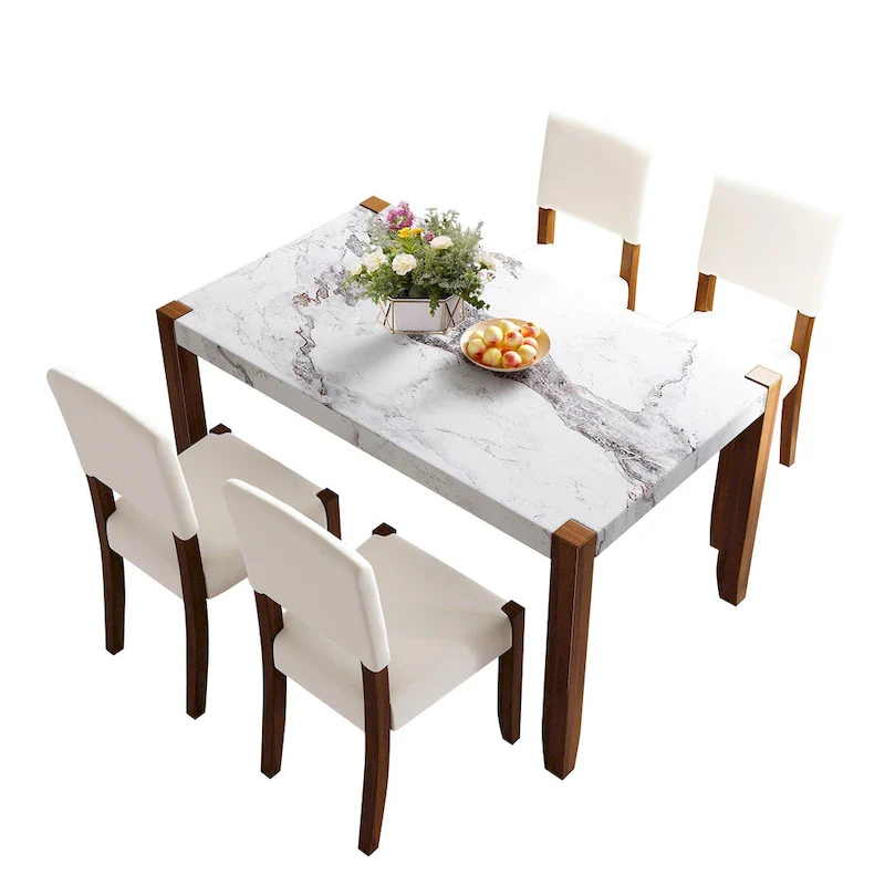 5-Piece Modern Dining Set with Rectangular Table & Chairs