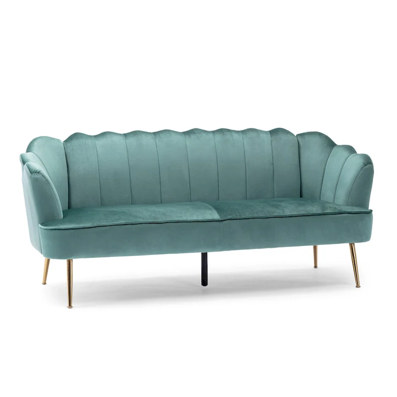 Velvet Channel Stitched 3-seater Sofa with Metal Legs