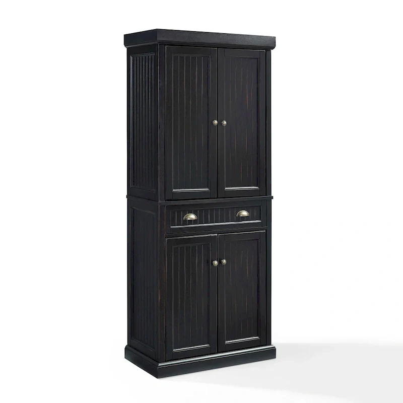 Crosley Seaside Kitchen Pantry in Distressed Black Finish