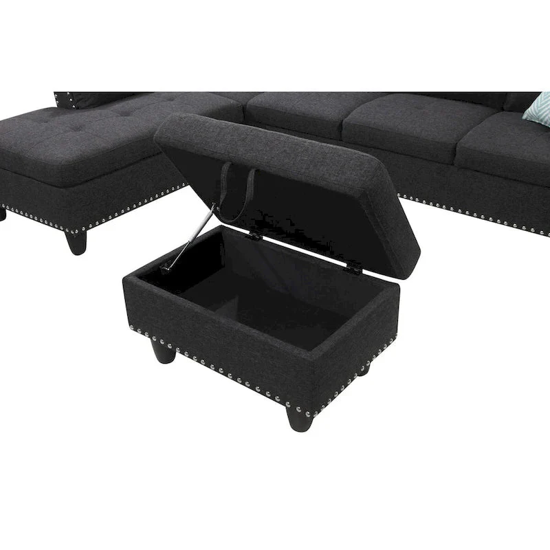Alger 98-inch Wide Left Hand Facing Sofa with Chaise and Ottoman - 98W x 71D x 33H