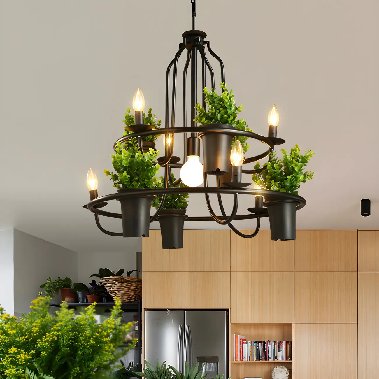 Black Metal Circular Modern Plant Chandelier