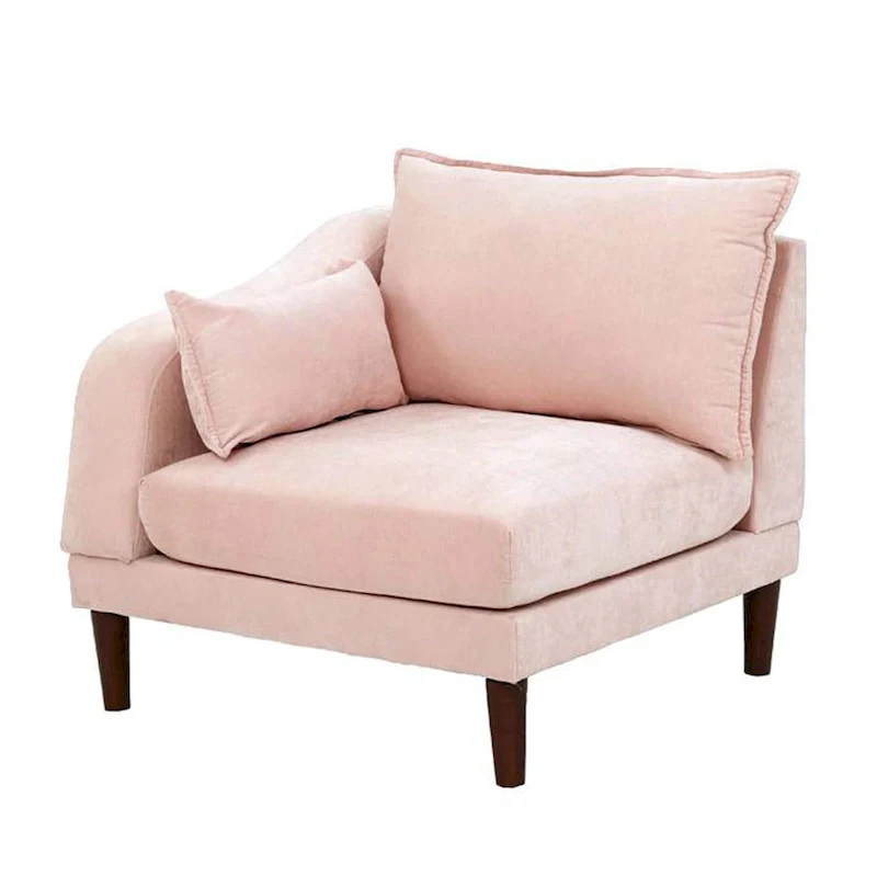 Rio 33 Inch Modular Single Arm Corner Chair, 2 Lumbar Cushions, Blush Pink