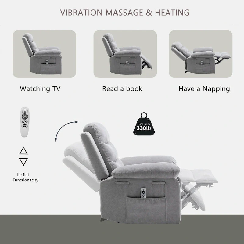 Electric recliner with seat heating and adjustable massage function