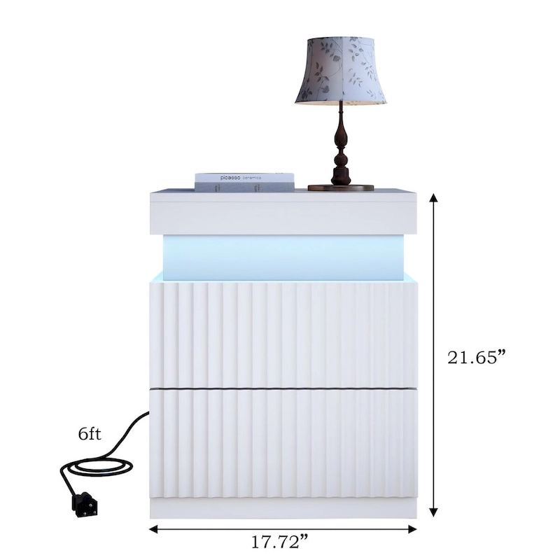 JASIWAY LED Night Stand Bedside Table with Charging Station- Set of 2