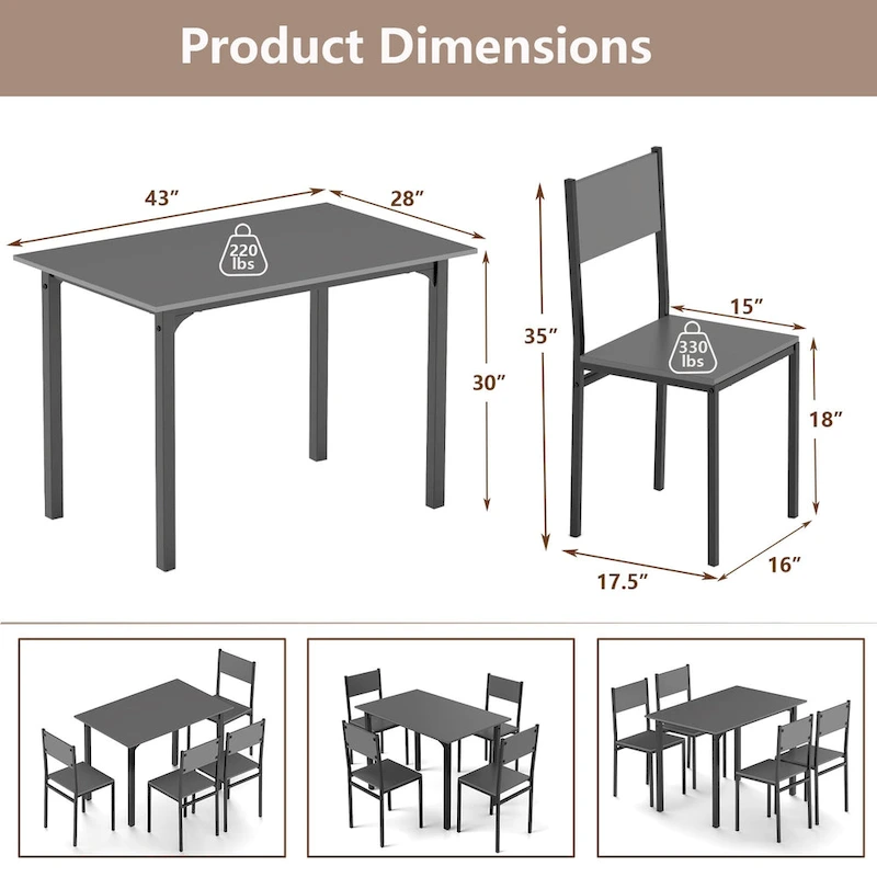 Costway 5 PCS Dining Table Set Industrial Style Kitchen Table & Chairs
