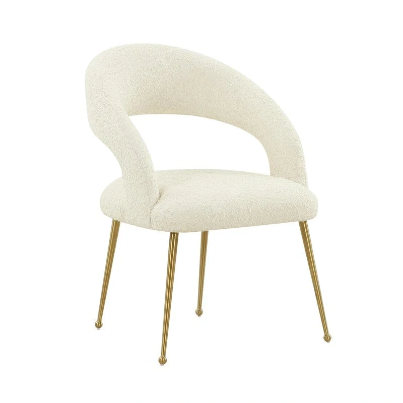 Cream/Black Boucle Dining Chair – Curved Open Back, Stainless Steel Legs, Single Seat