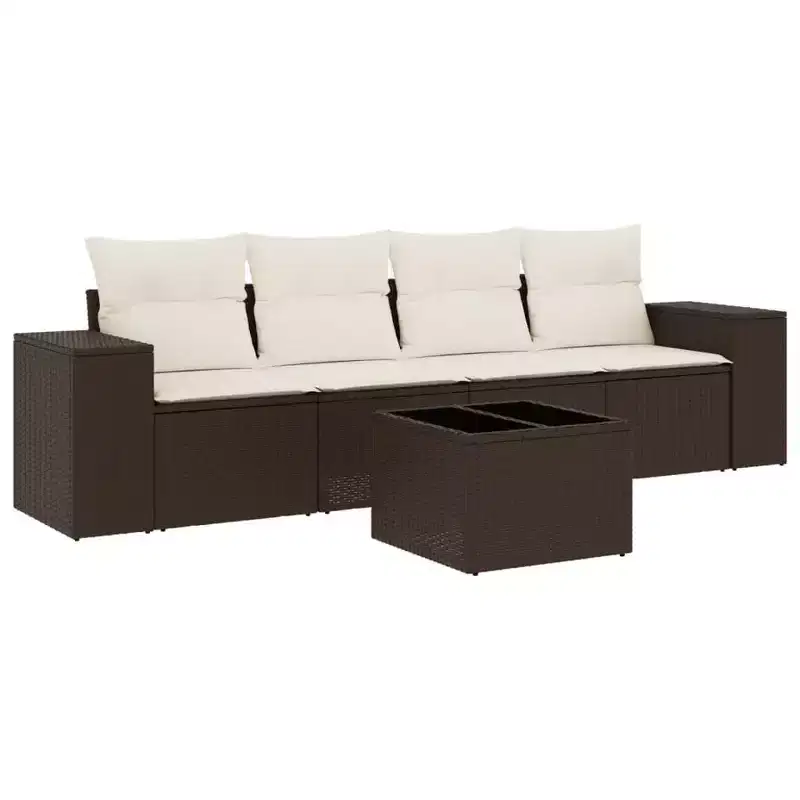 vidaXL 5 Piece Patio Sofa Set with Cushions Brown Poly Rattan