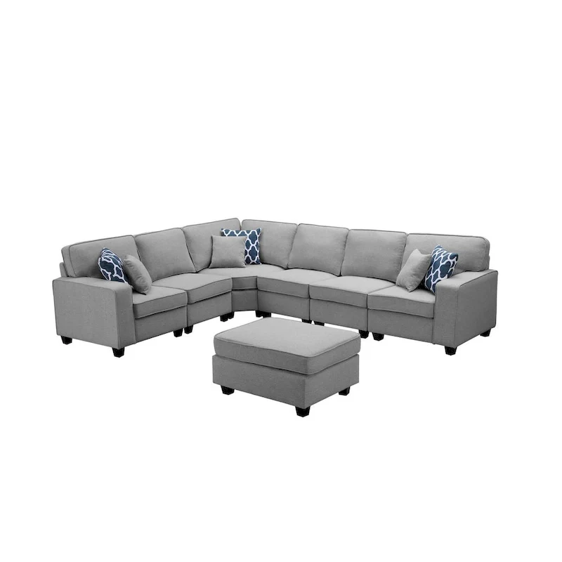 7 Piece Modular L-Shape Sectional Sofa with Ottoman