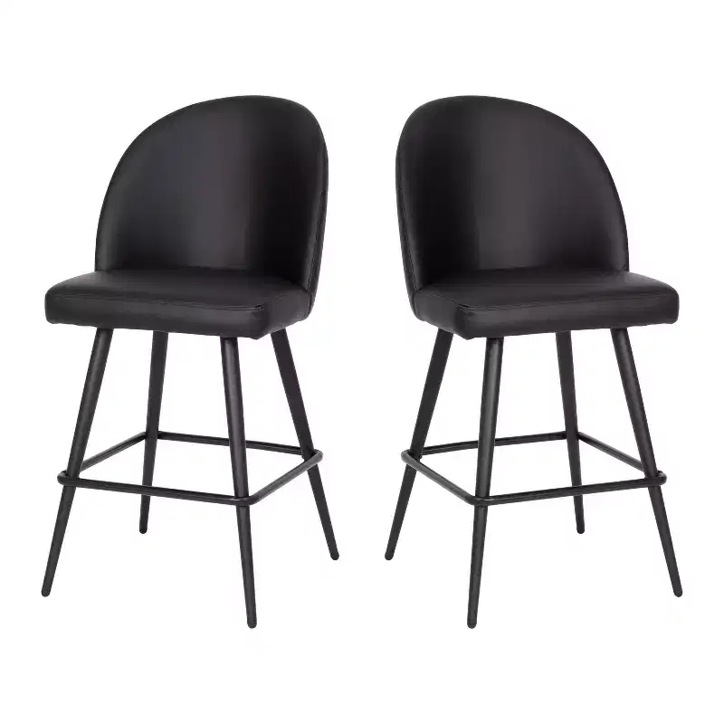 Emma and Oliver Modern Upholstered Dining Stools with Contoured Backs & Powder Coated Steel Legs with Floor Glides - Set of 2