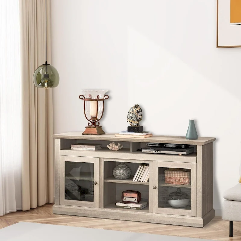 Roomfitters Contemporary TV Media Stand, Modern Entertainment Console, Up to 65  TV, Open & Closed Storage Space