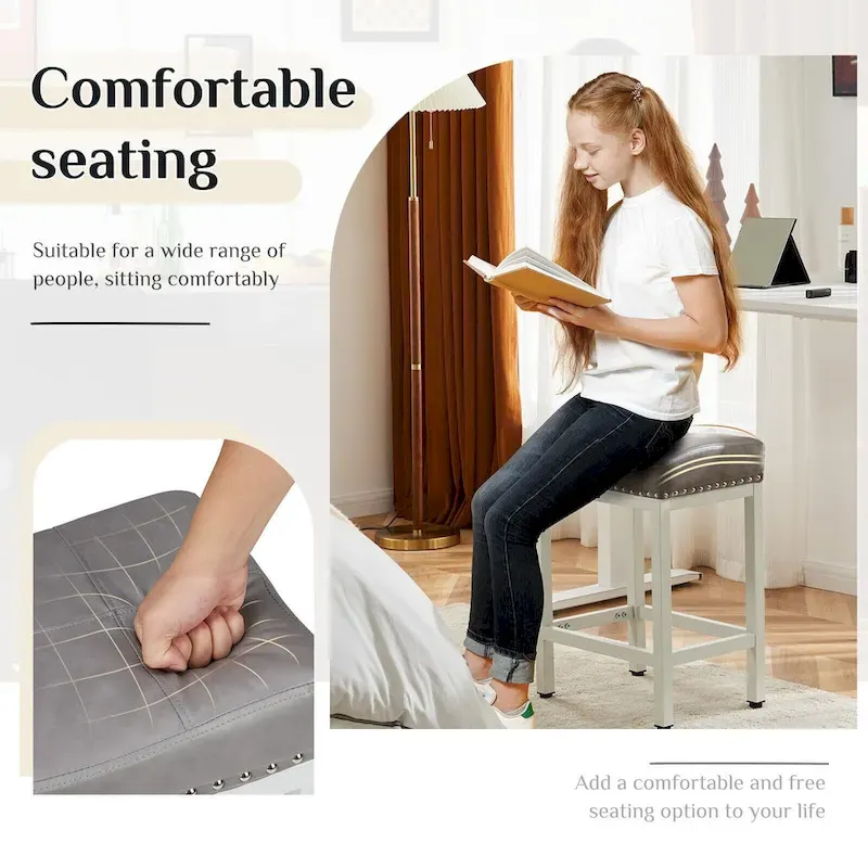 24 in. H Upholated PU Leather Thick Saddle Seat Counter Bar Stools Set of 2, Kitchen Chairs with Metal Base