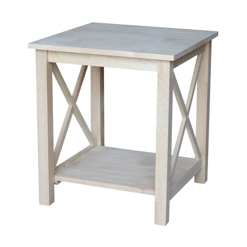 Solid Wood End Table with Shelf – Unfinished / Washed Gray Taupe / White / Espresso, 1-Piece