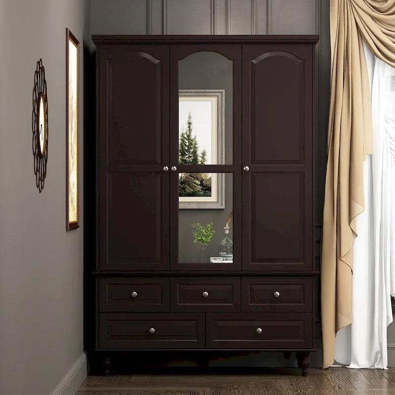 70.9-Inch Tall White Lacquer Wardrobe Armoire with Mirror Doors