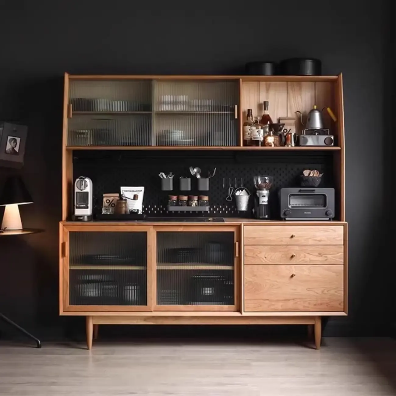 Modern Natural Wood Buffet Cabinet with Cabinets