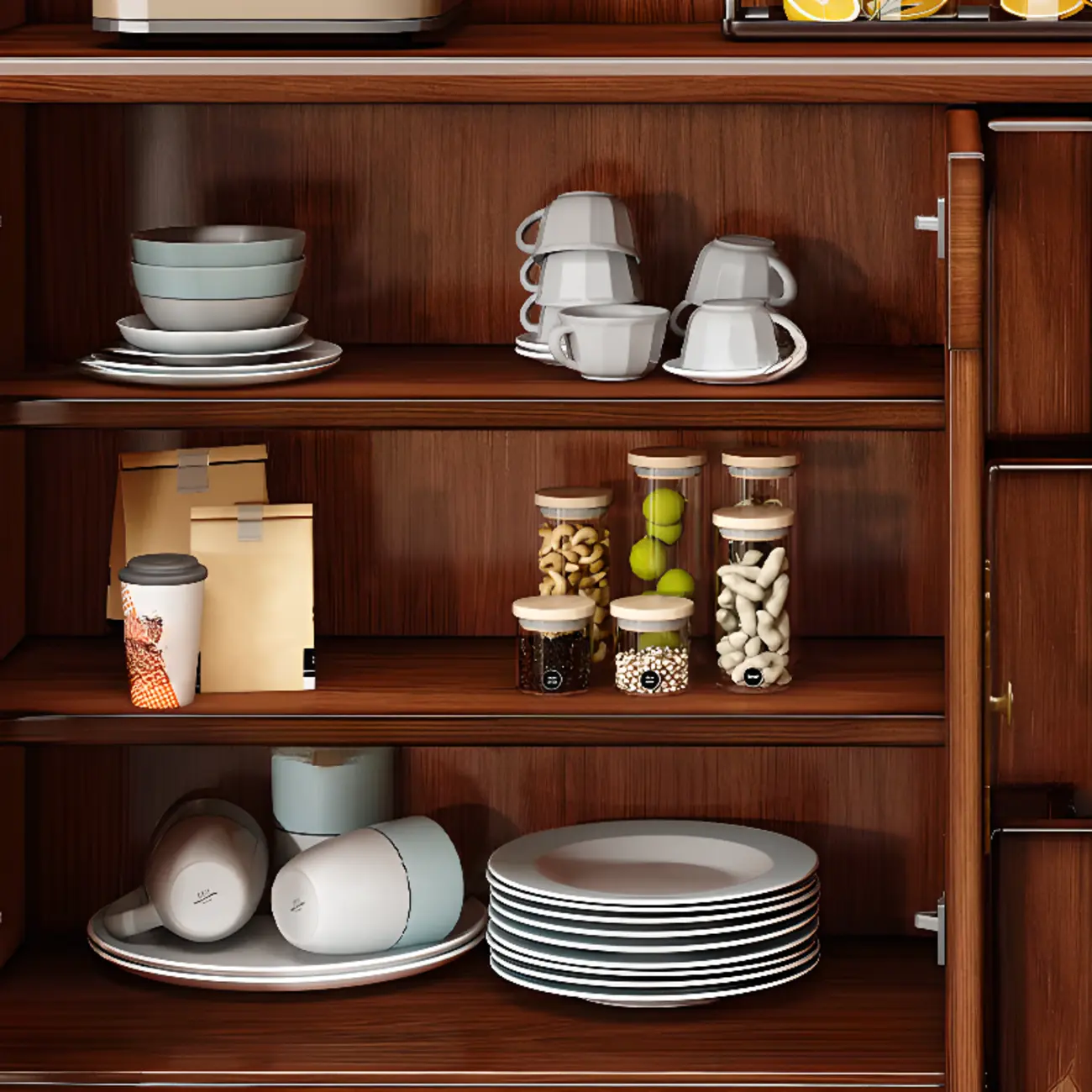 Modern Wood Kitchen Buffet with Shelves and Stemware Rack