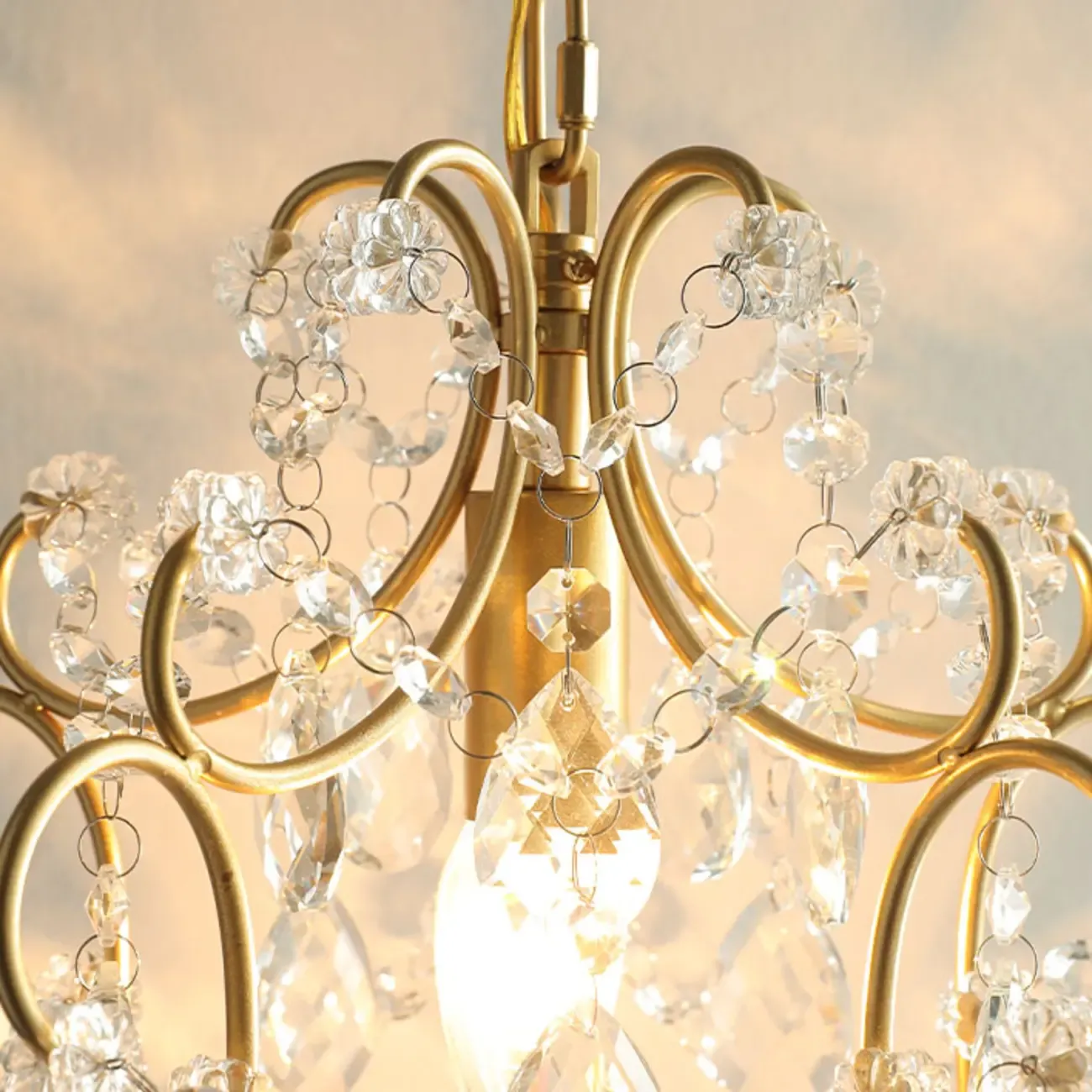 Elegant Gold Crystal Mini Kitchen Pendant Light Adjustable Chain