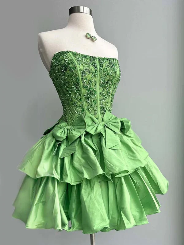 Lime Green - Strapless Sequins A-Line Homecoming Dress With Bow