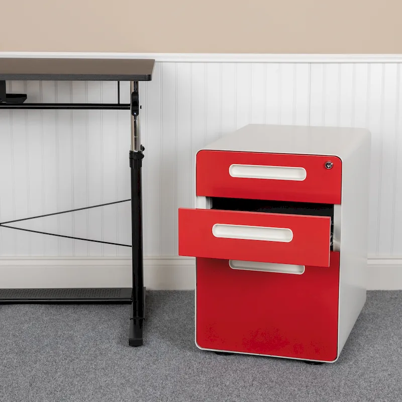 3-Drawer Mobile Locking File Cabinet – White/Red, White/Charcoal, Gray, White, Black