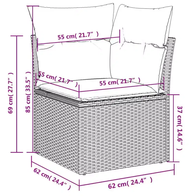 vidaXL Garden Sofa Set Black Cushions with Cream White Covers