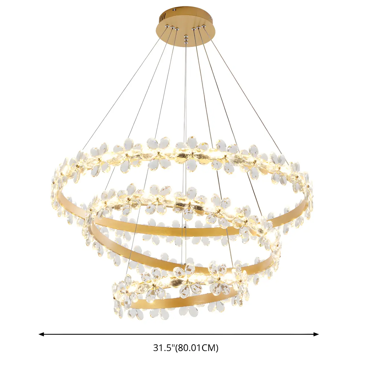 Modern Gold Dimmable LED Flower Crystal Ring Chandelier