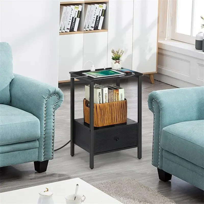 Side Table with Charging Station - 11.8D x 15.7W x 23.6H