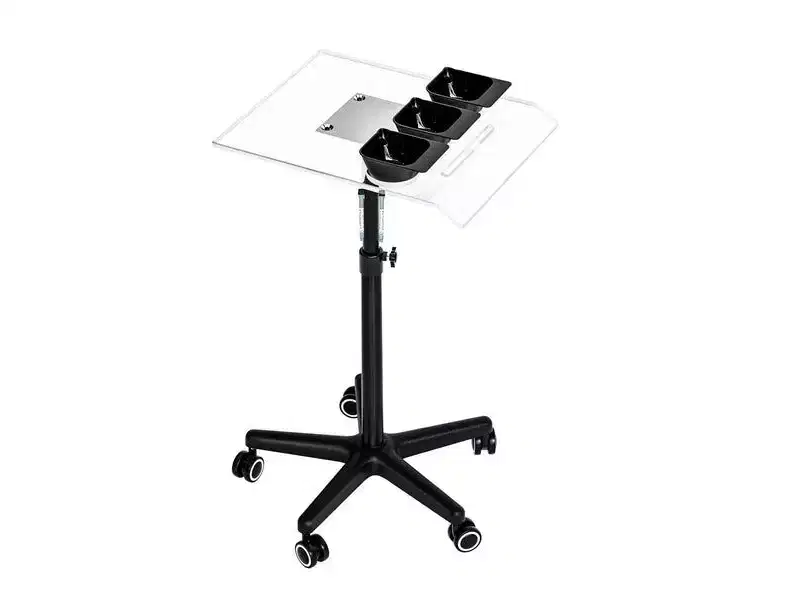 Karl Home Height Adjustable Rolling Salon Tray Trolley Cart with Wheels and Acrylic Tray Bowls 2 Magnetic Marker Pens