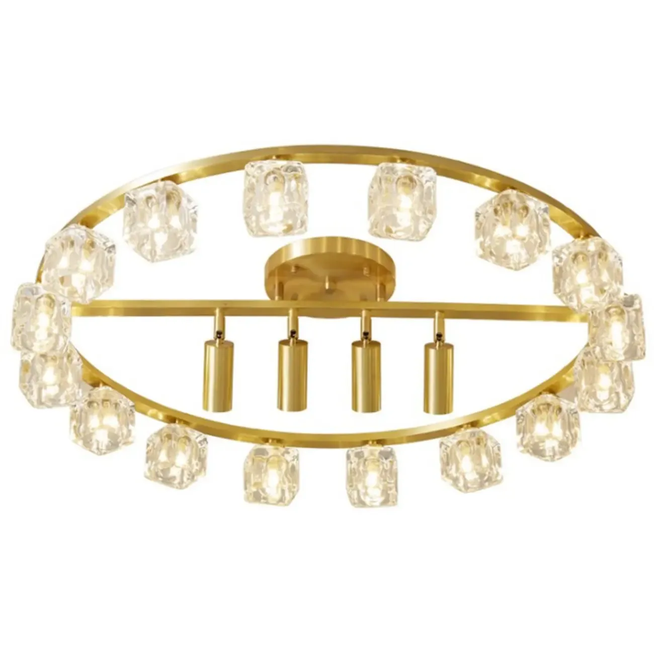 Gold Circle Cube Crystal Semi Flush Ceiling Light with Spotlights
