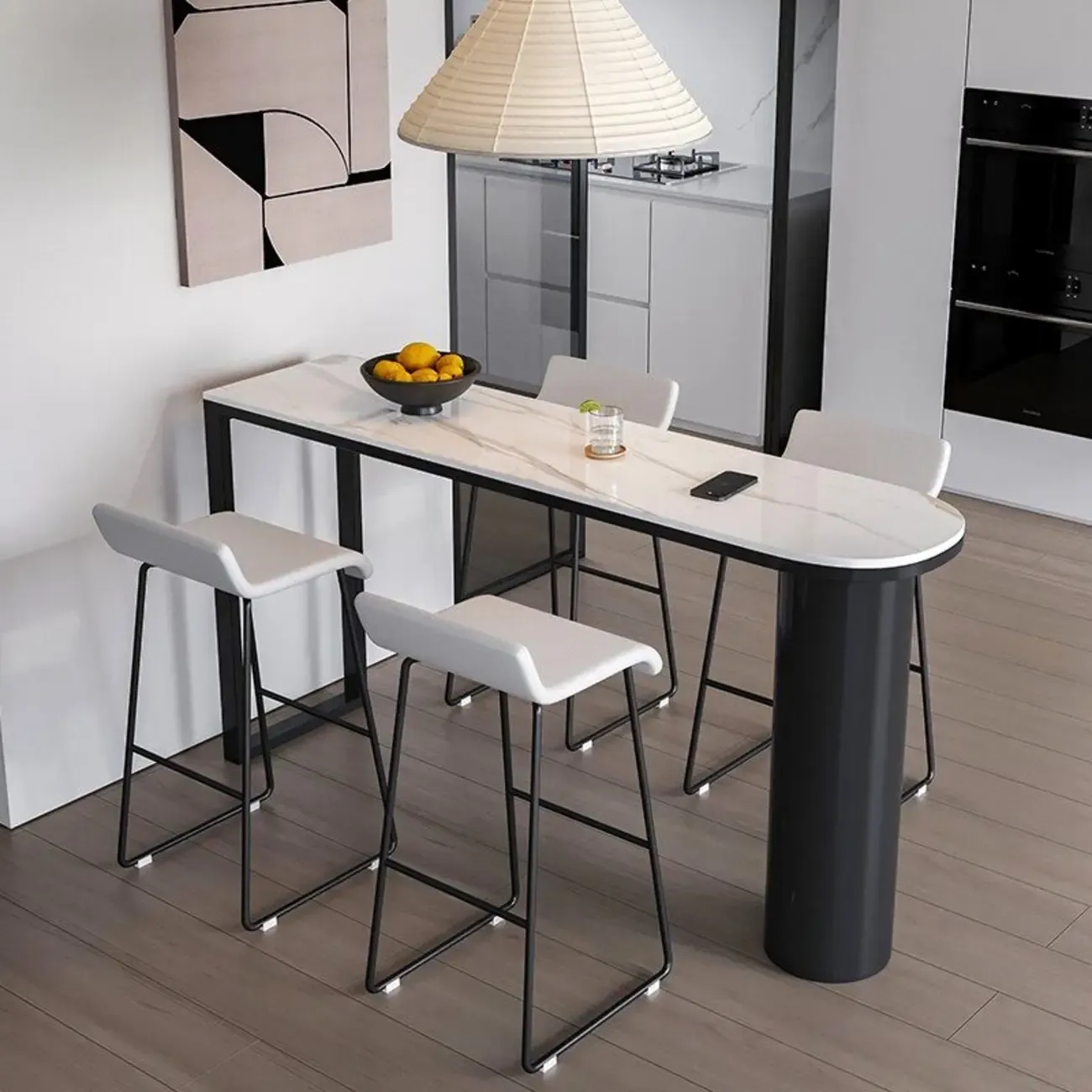 Contemporary Oval White Marble Bar Table for Dining