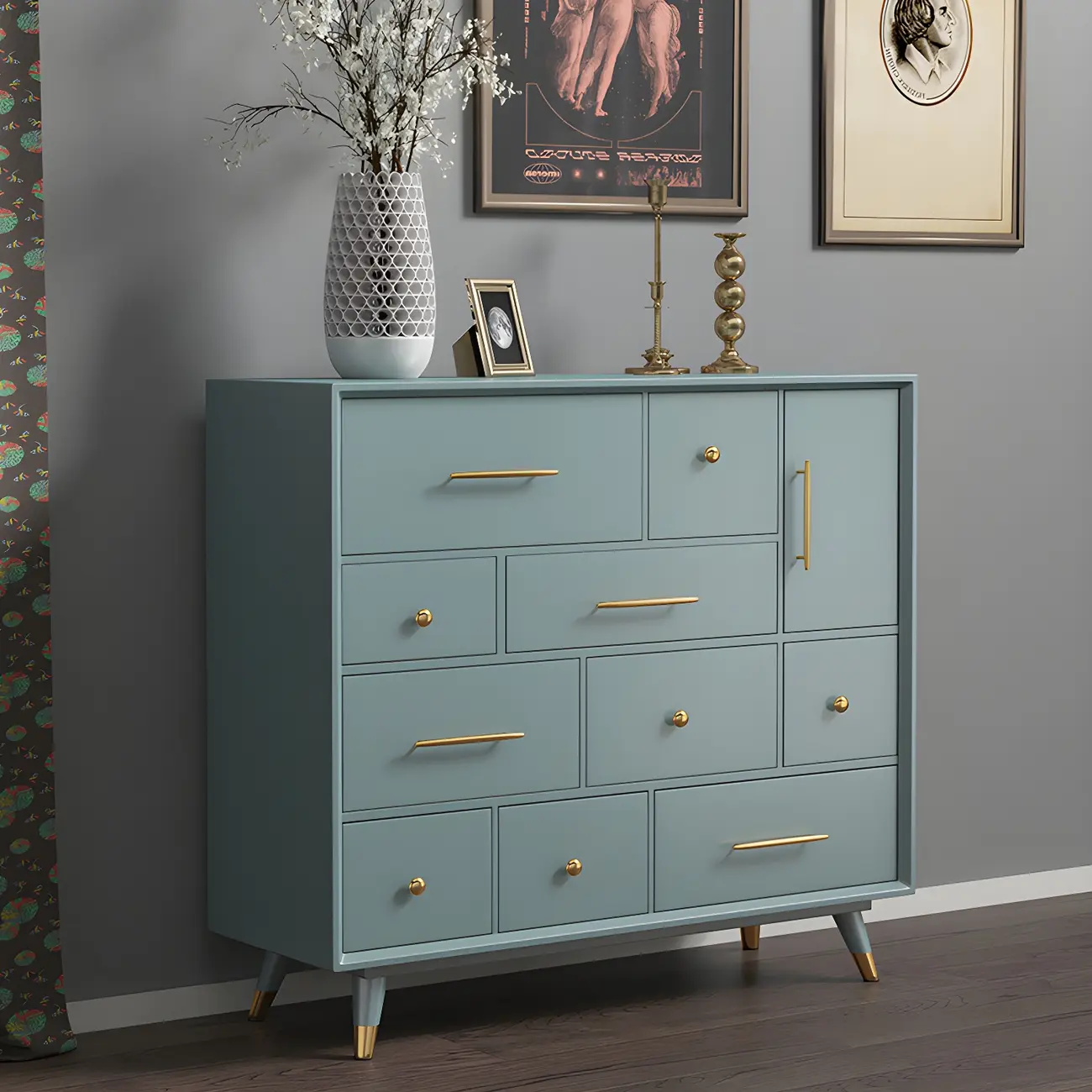 Glam Birch Wood Buffet Table with Multi-Drawers