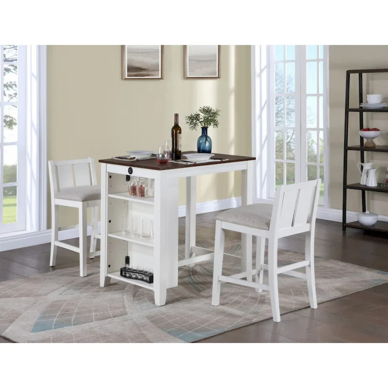Graham 36  3-Piece Finish Small Space Counter Height Dining Table with Shelves and 2 Chairs