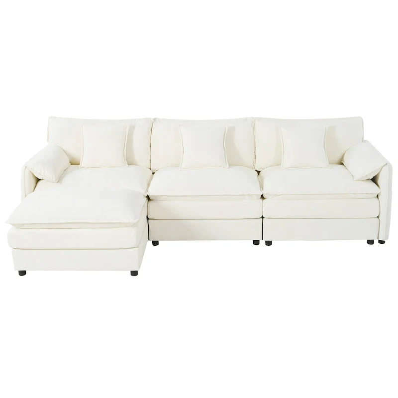 109.45 Chenille Upholstered L-Shaped Modular Sectional Sofa with Double-Layer Cushions, DIY Combination