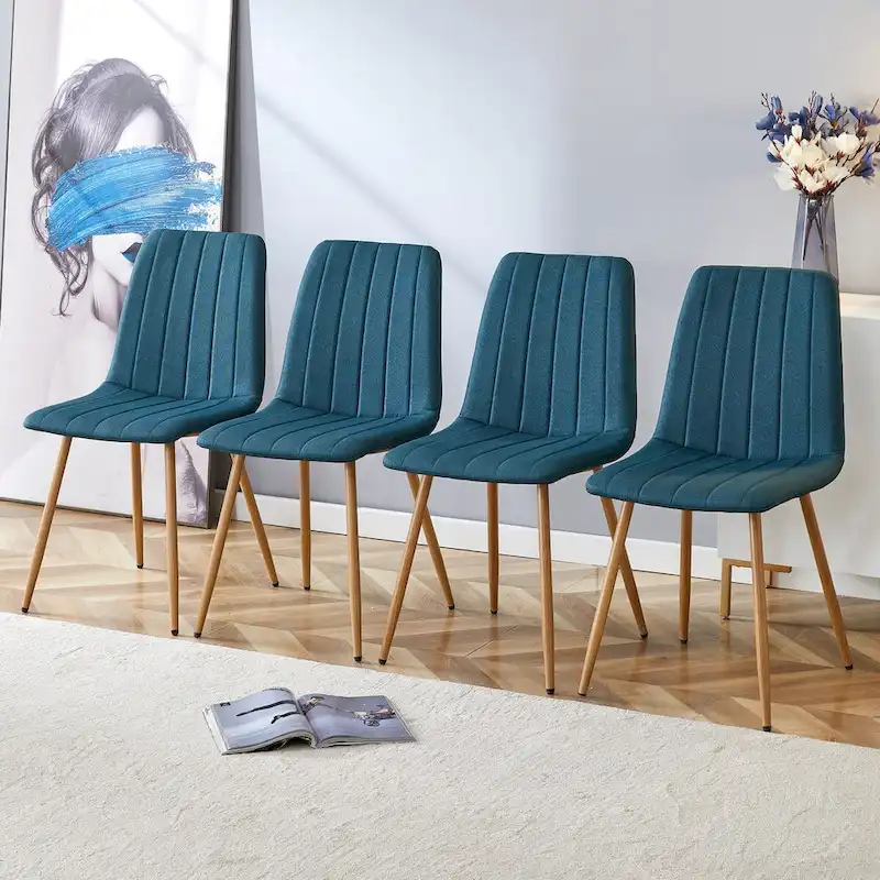 Linen Upholstered Metal Leg Side Chair (Set of 4)