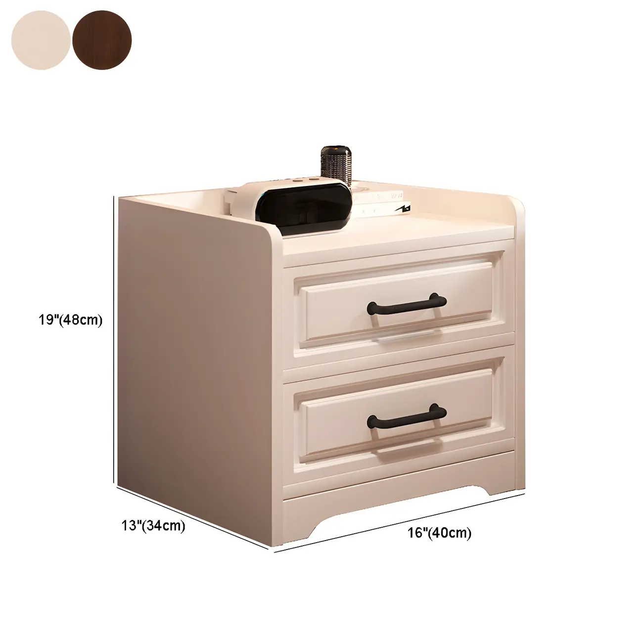 Modern White Wooden Tray Top 2-Drawer Nightstand