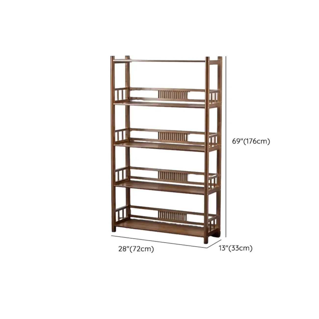 Vertical Modern 4-Tier Open Back Brown Wood Bookcase